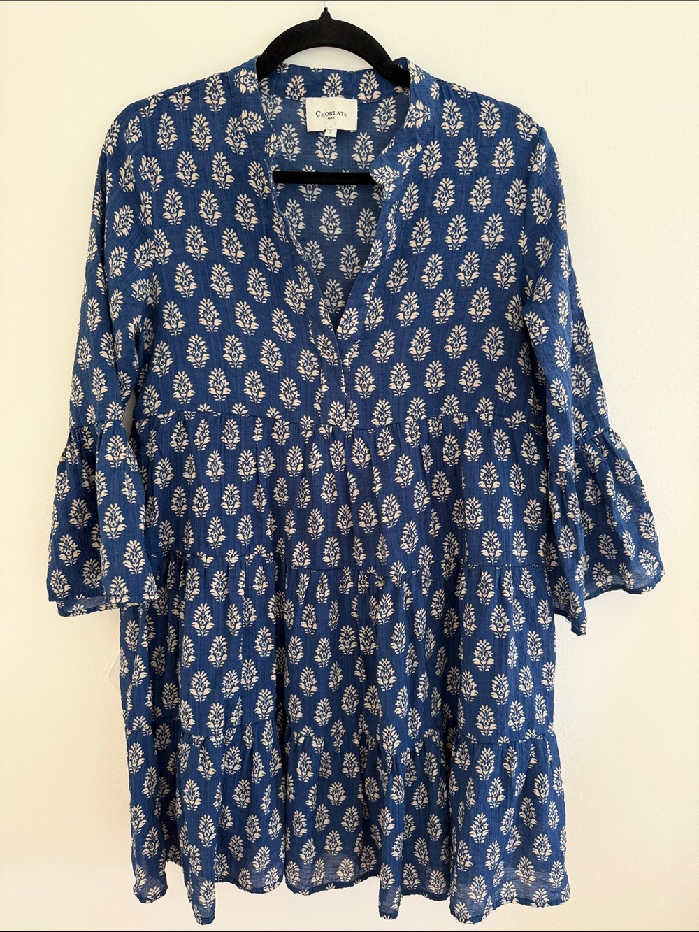 Blue Floral Tiered Lightweight Boho Babydoll Dress Size Small